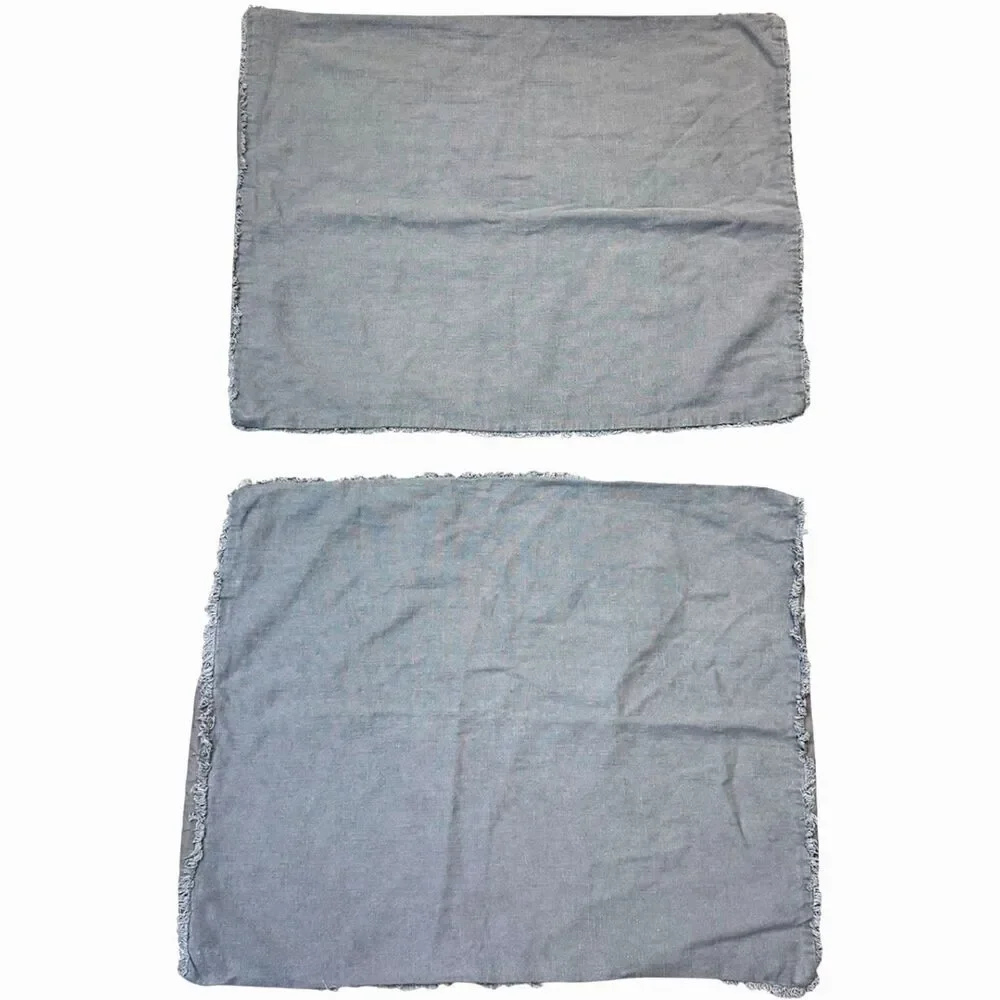 Casaluna Gray Frayed Edge Rayon Linen Cotton Blend Standard Size Pillow Shams